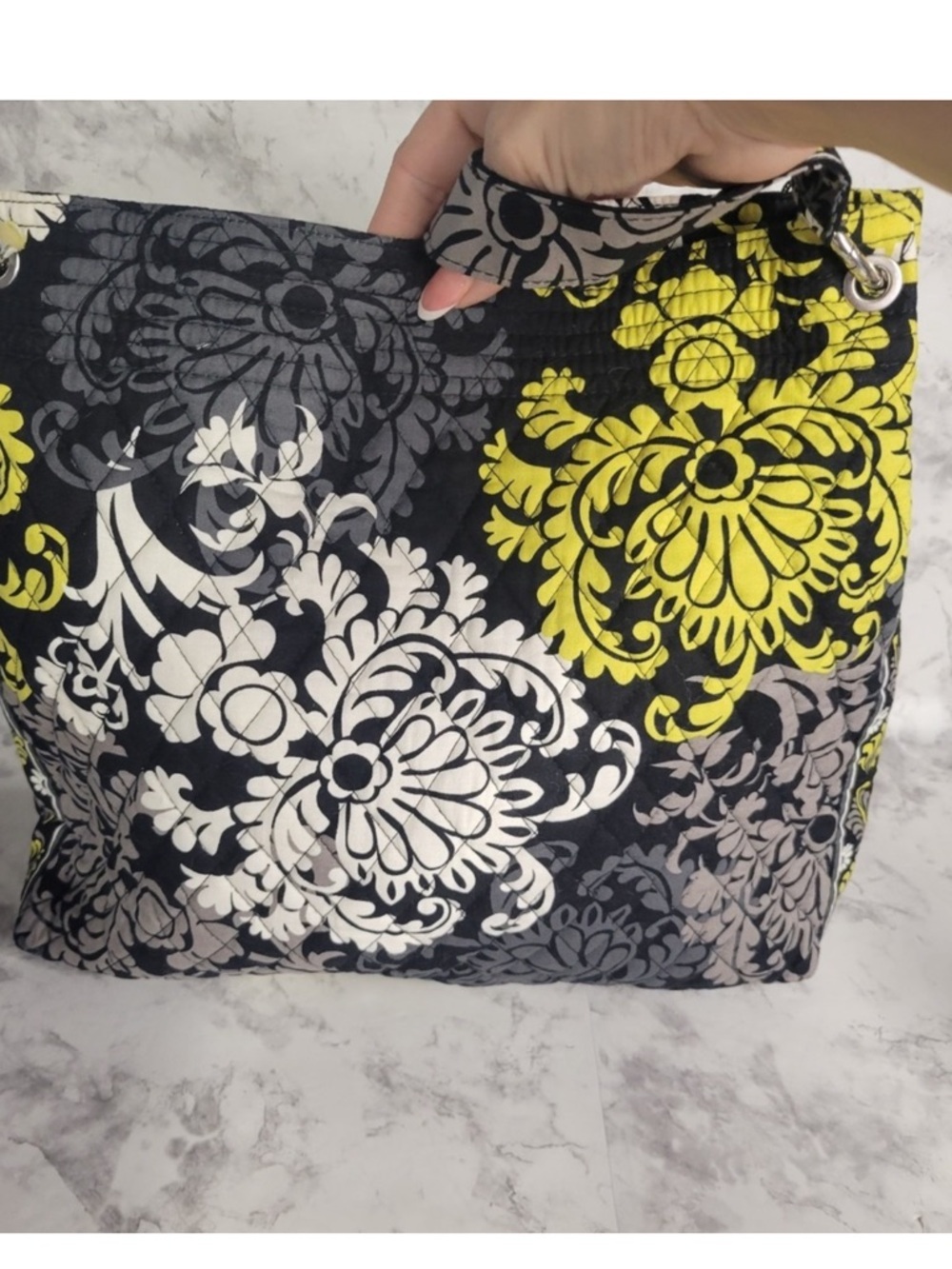 Vera Bradley Baroque  pattern Black, Gray & Yellow Quilted Floral Shoulder Bag